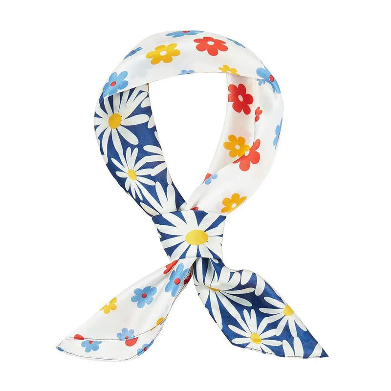 Multi Color Floral Print Bandana featuring a looped floral print scarf design