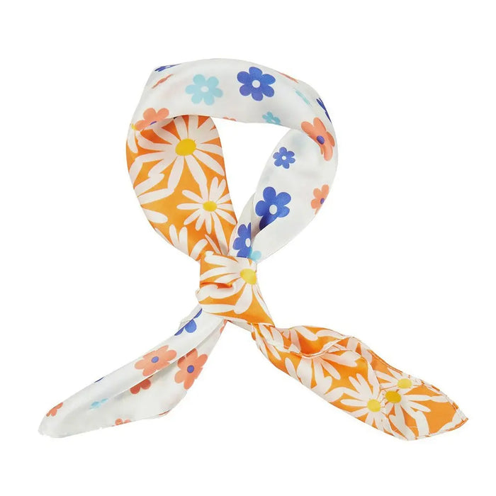 Multi Color Floral Print Bandana tied in a loop showcasing vibrant floral print design