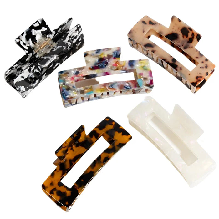 Multi Color Rectangle Hair Claw Clips - Black &amp; White