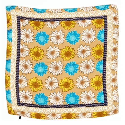 Floral patterned Multi Daisy Flower Print Scarf featuring yellow, blue, and white daisies