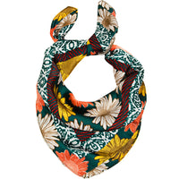 Colorful Multi Daisy Flower Print Scarf tied in a loop for stylish accessorizing