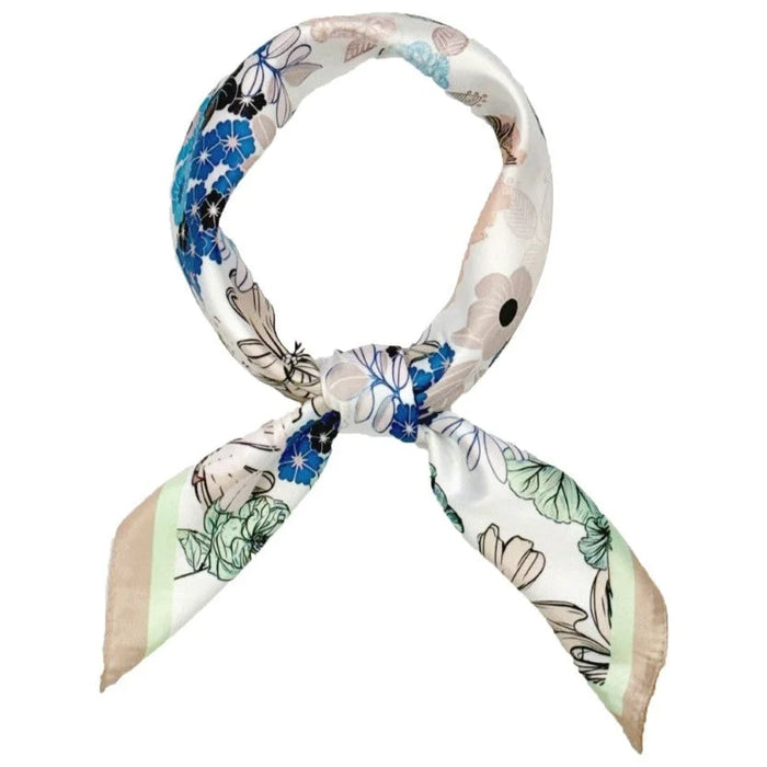 Multi Flower Pattern Square Bandana Scarf - Beige