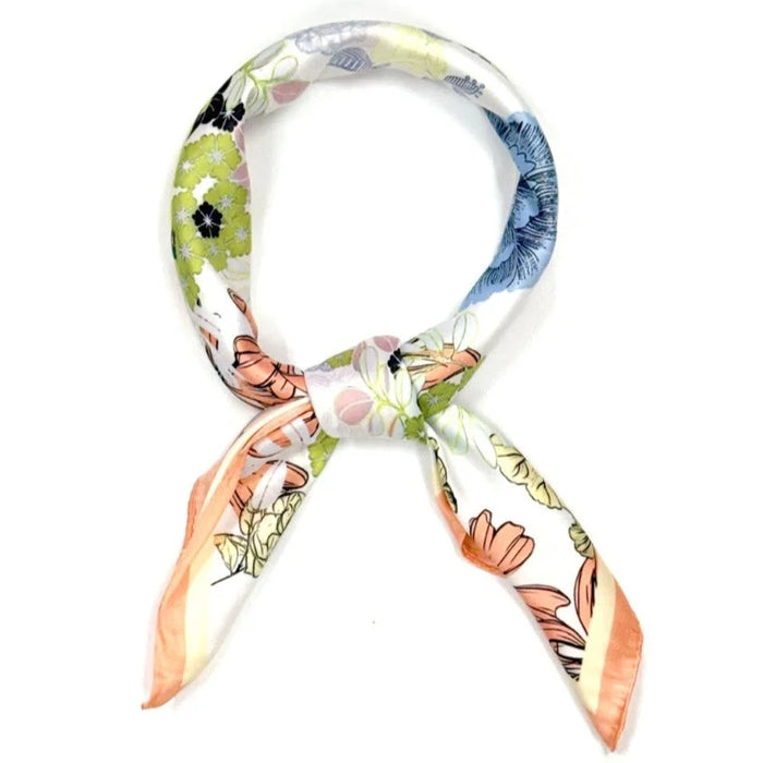Multi Flower Pattern Square Bandana Scarf - Coral
