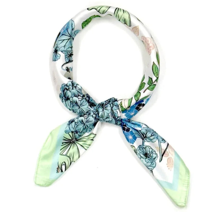 Multi Flower Pattern Square Bandana Scarf - Green