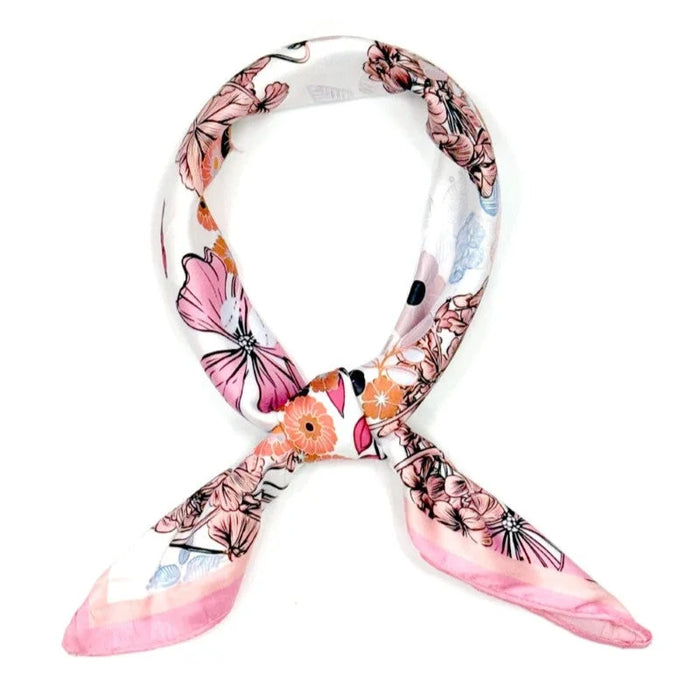 Multi Flower Pattern Square Bandana Scarf - Pink