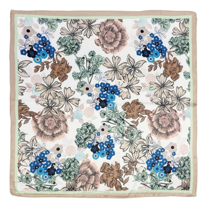 Multi Flower Pattern Square Bandana Scarf - Beige