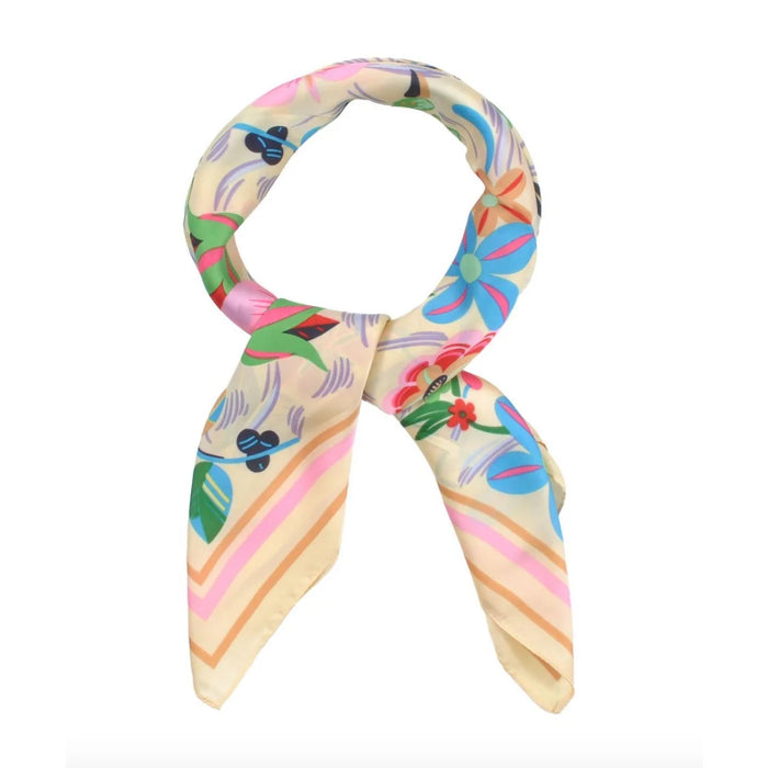 Multi Flower Pattern Square Scarf - Beige