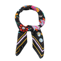 Colorful multi flower pattern square scarf with geometric border design