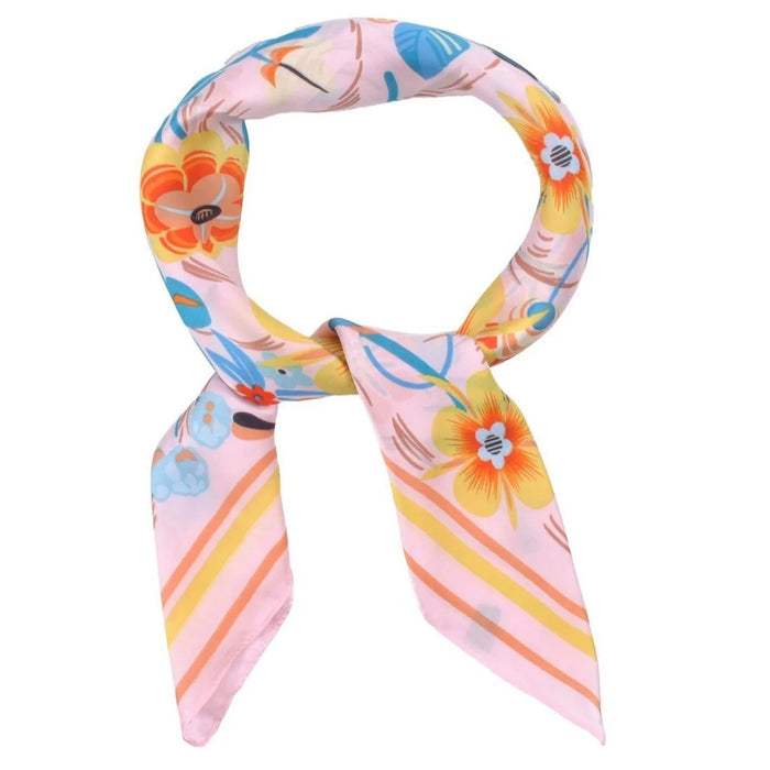 Colorful Multi Flower Pattern Square Scarf elegantly tied in a loop for stylish flair