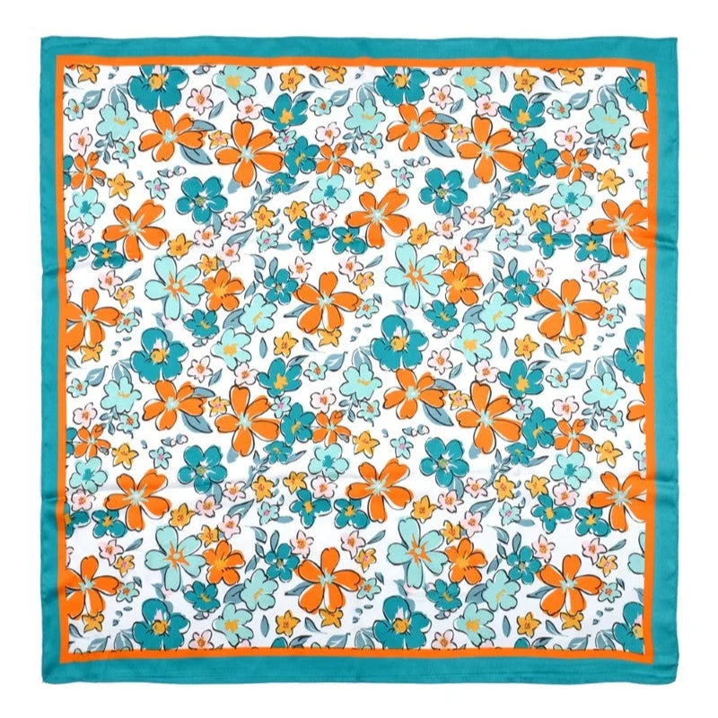 Multi Flower Print Bandana Scarf - Teal - SCARVES
