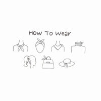 Simple line drawings of styling options for the Multi Pattern Silky Square Neck Scarf