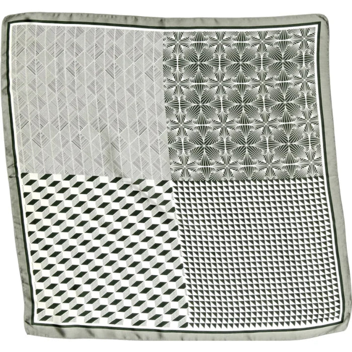 Stylish Multi Print Bandana Scarf featuring four geometric patterns in black and white