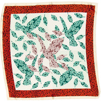 Decorative Multi Print Silk Border Scarf with butterfly and leaf motifs in vibrant colors