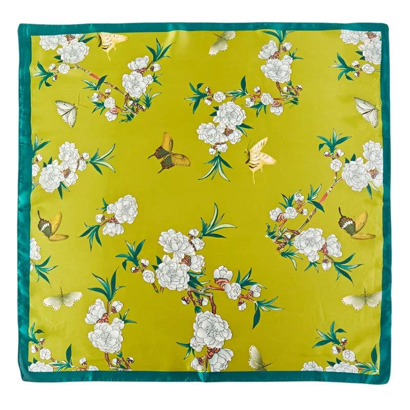 Multi White Flower And Butterfly Print Scarf - Green - SCARVES