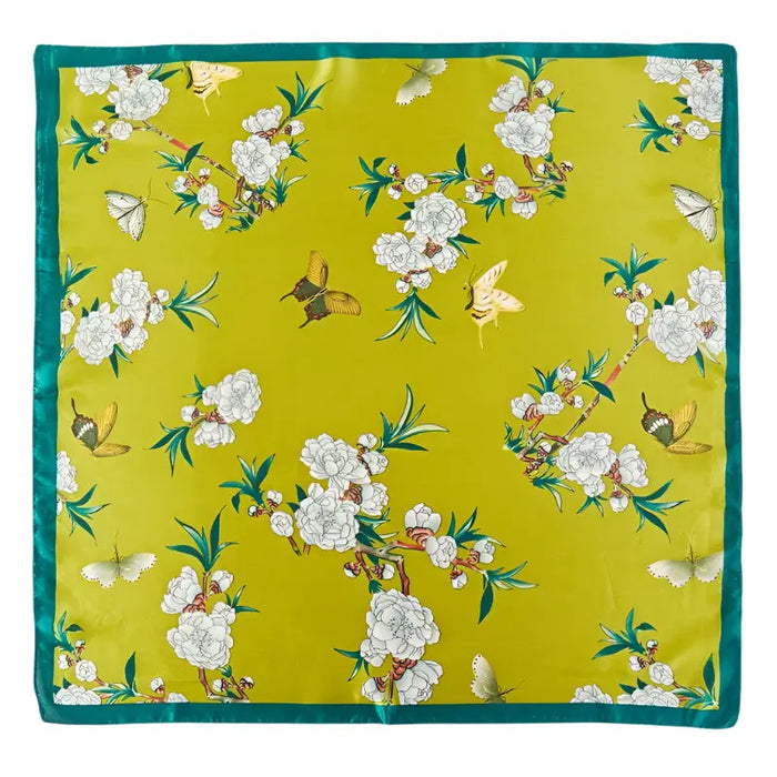 Multi White Flower And Butterfly Print Scarf - Green - SCARVES