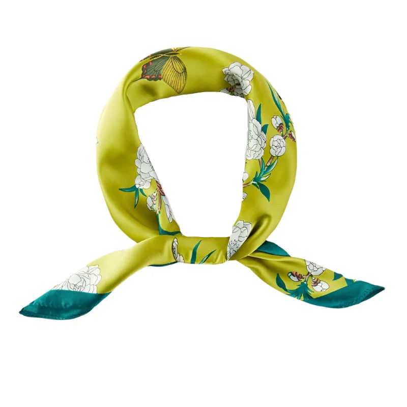 Multi White Flower And Butterfly Print Scarf - Green - SCARVES