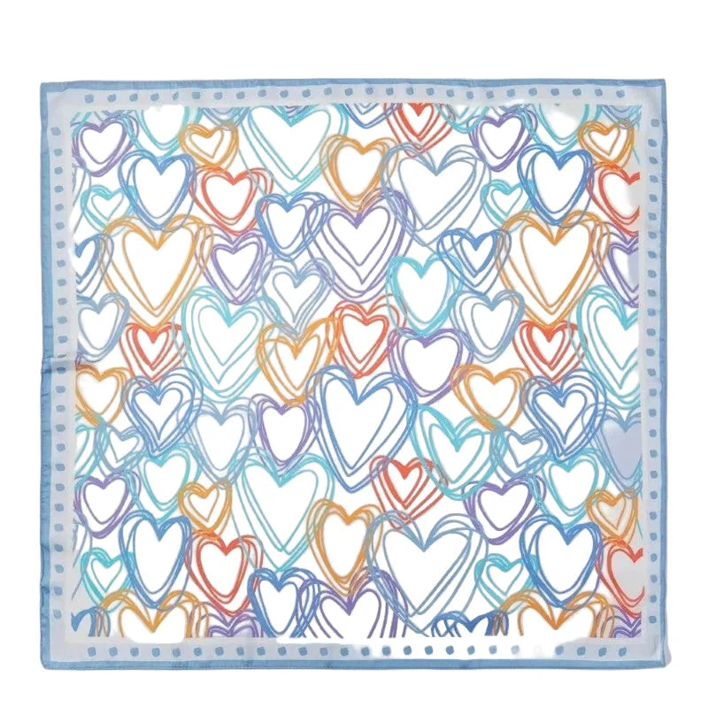 Multicolor Heart Print Square Bandana Scarf