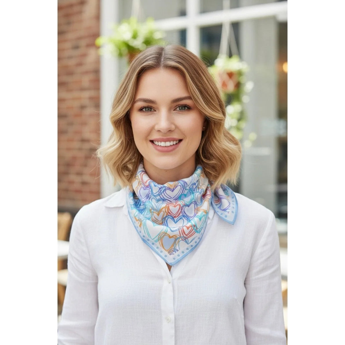Multicolor Heart Print Square Bandana Scarf