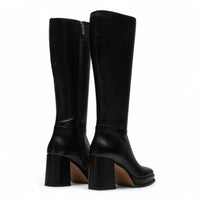 Mystery Black Leather Women’s Block Heel Platform Boot - BOOTS