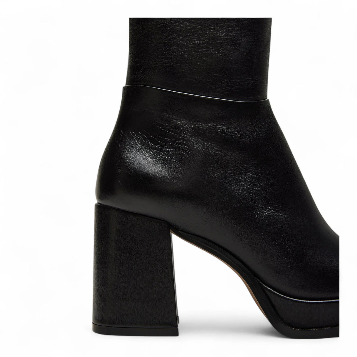 Mystery Black Leather Women’s Block Heel Platform Boot - BOOTS