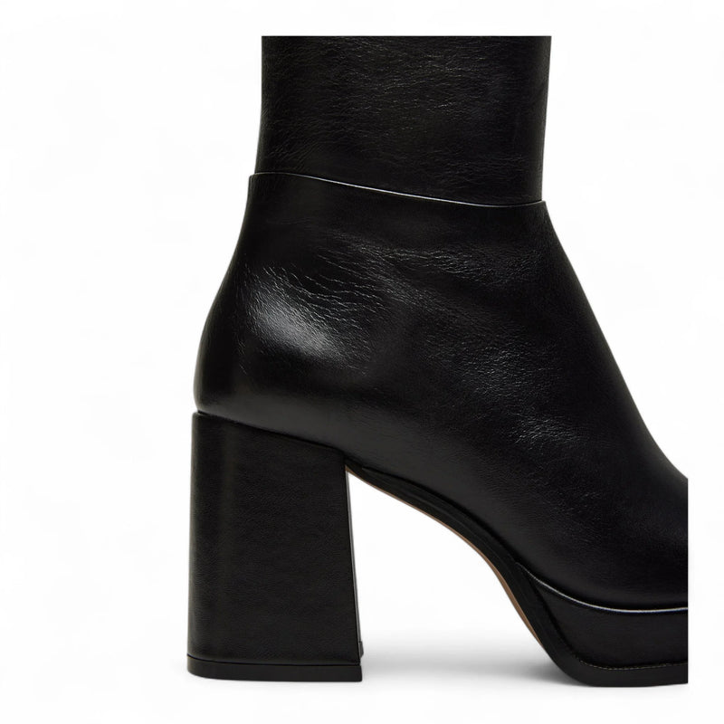 Mystery Black Leather Women’s Block Heel Platform Boot - BOOTS
