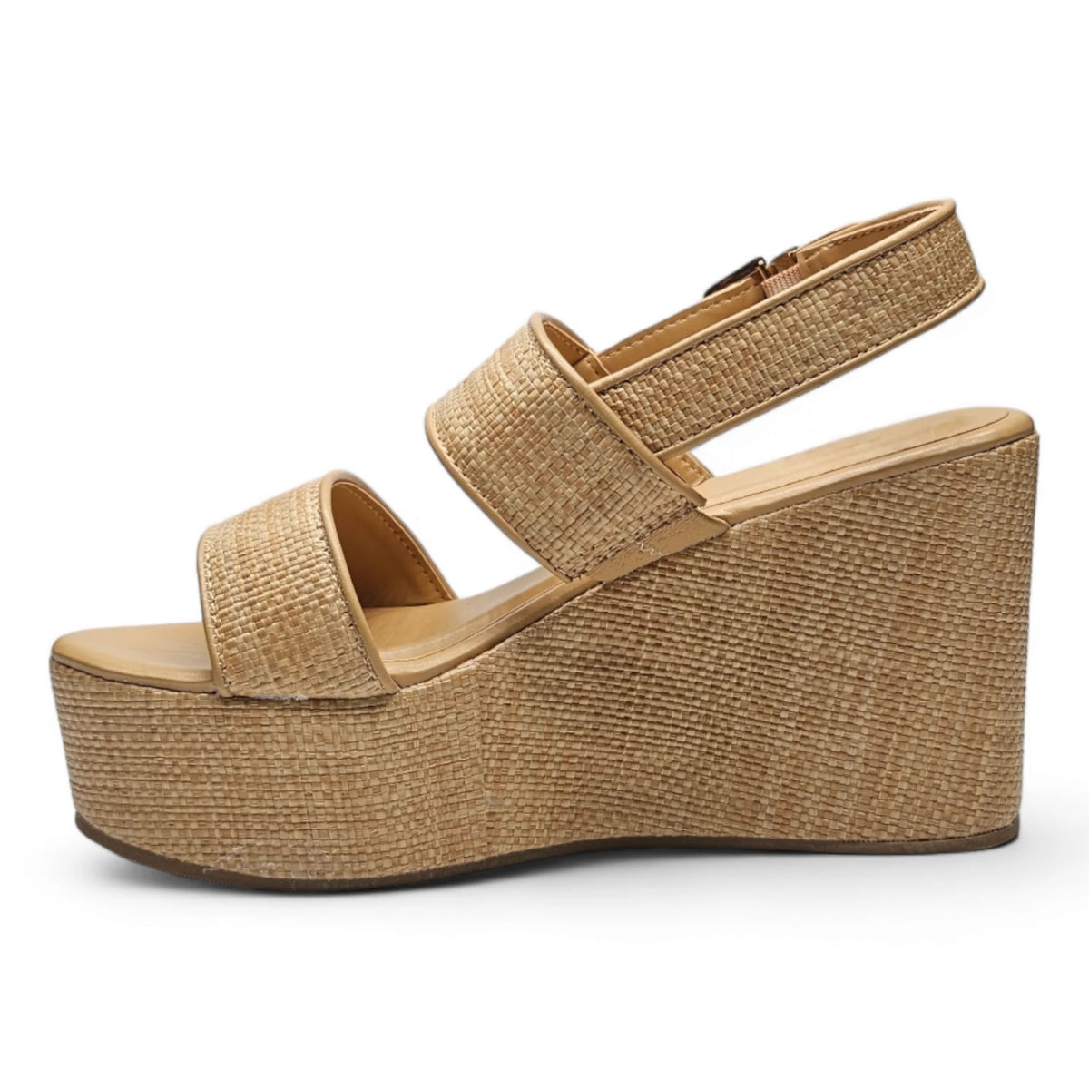 Beige Nopal Two Band Wedge sandal with platform sole and ankle strap