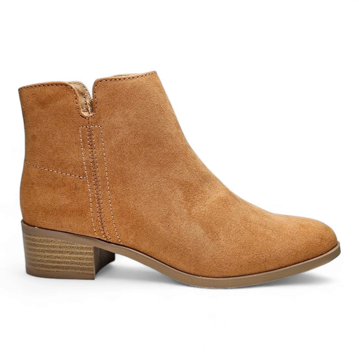 Tan suede On Repeat Bootie featuring a stylish low heel for everyday wear