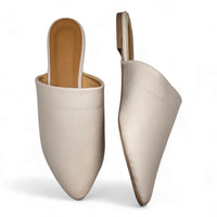 Cream-colored leather slip-on mules with pointed toes from On The Go Mule