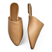 Tan leather pointed-toe mules from On The Go Mule collection for stylish comfort