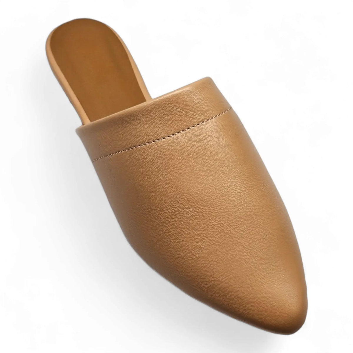 Tan leather slip-on mule with pointed toe from the On The Go Mule collection