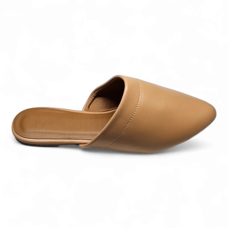 Tan leather slip-on mule shoe with pointed toe from On The Go Mule collection