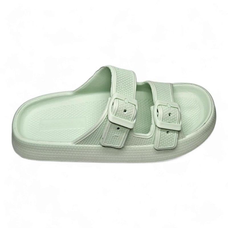 Pale green Open Toe Pillow Cloud Slide sandal with two adjustable straps