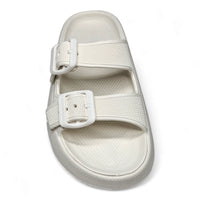 White Open Toe Pillow Cloud Slide sandals with adjustable buckle straps