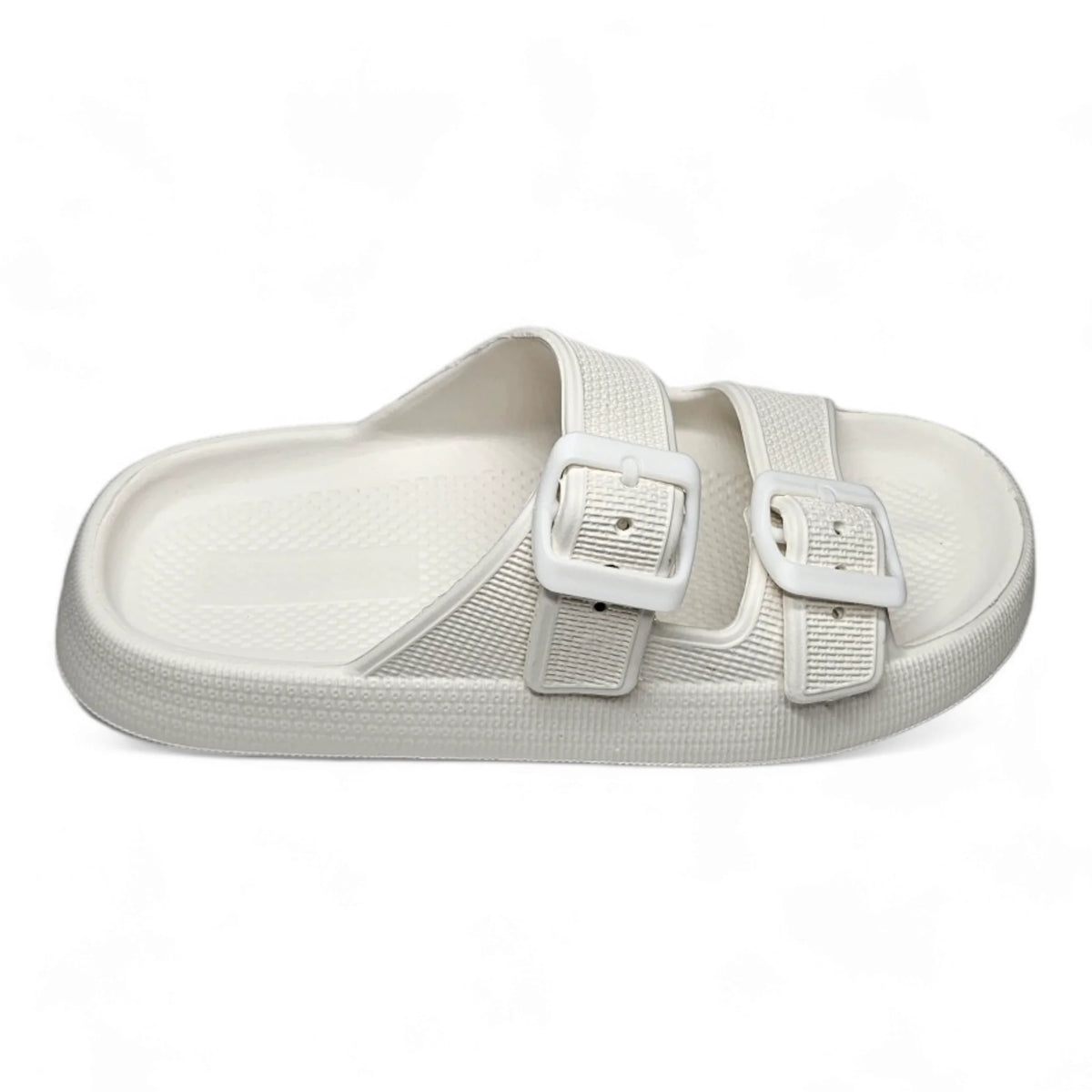 White Open Toe Pillow Cloud Slide with adjustable straps and contoured footbed