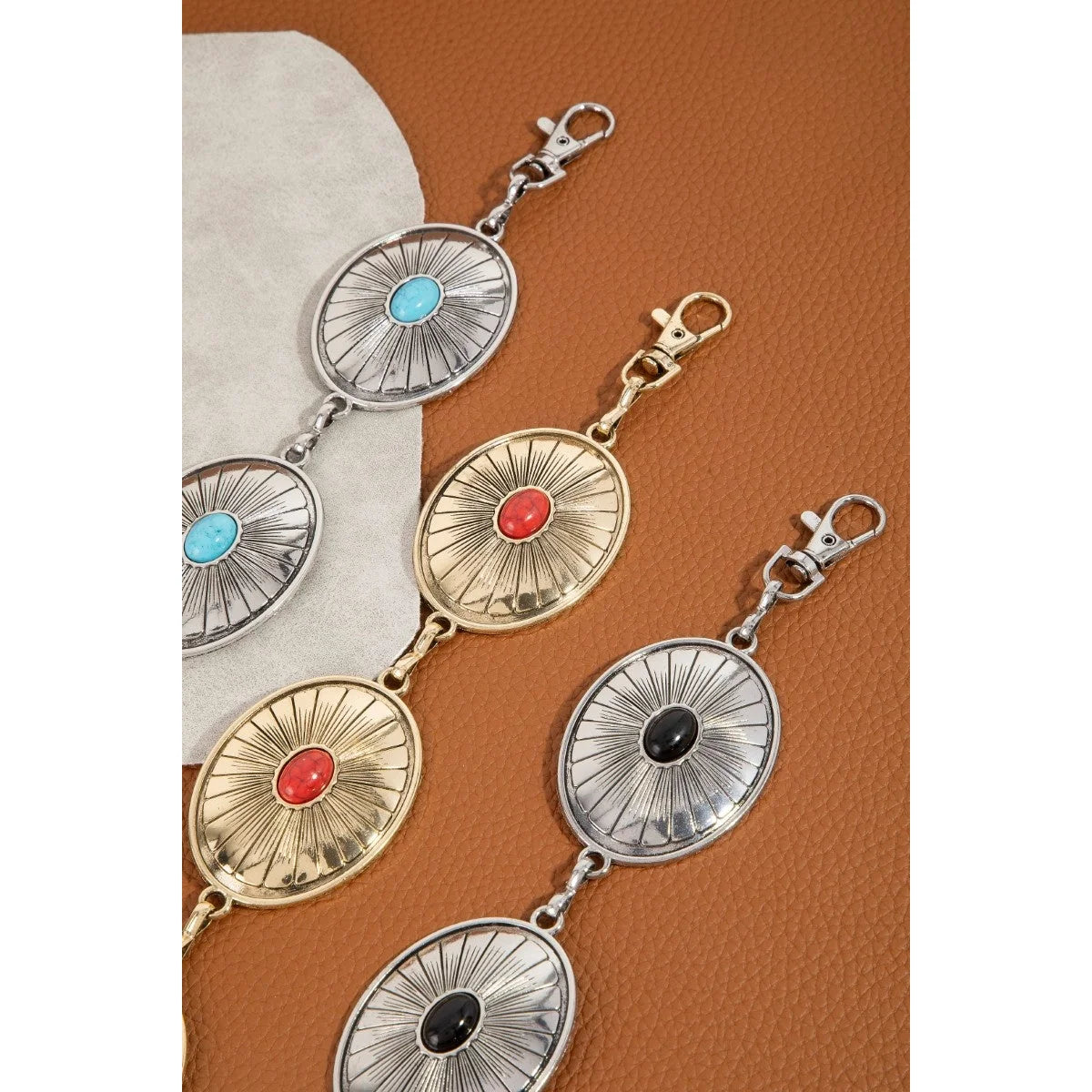 Oval Stone Stud Engraved Western Oval Chain Belt