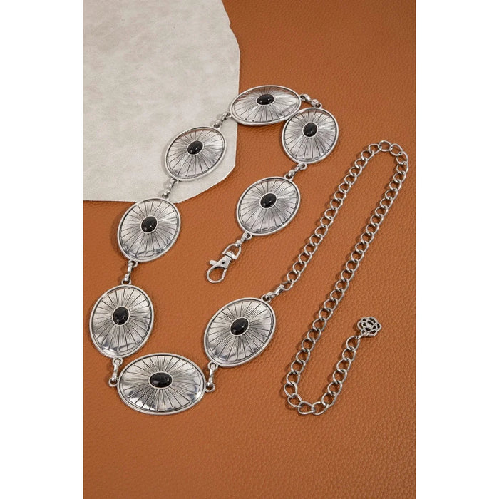 Oval Stone Stud Engraved Western Oval Chain Belt