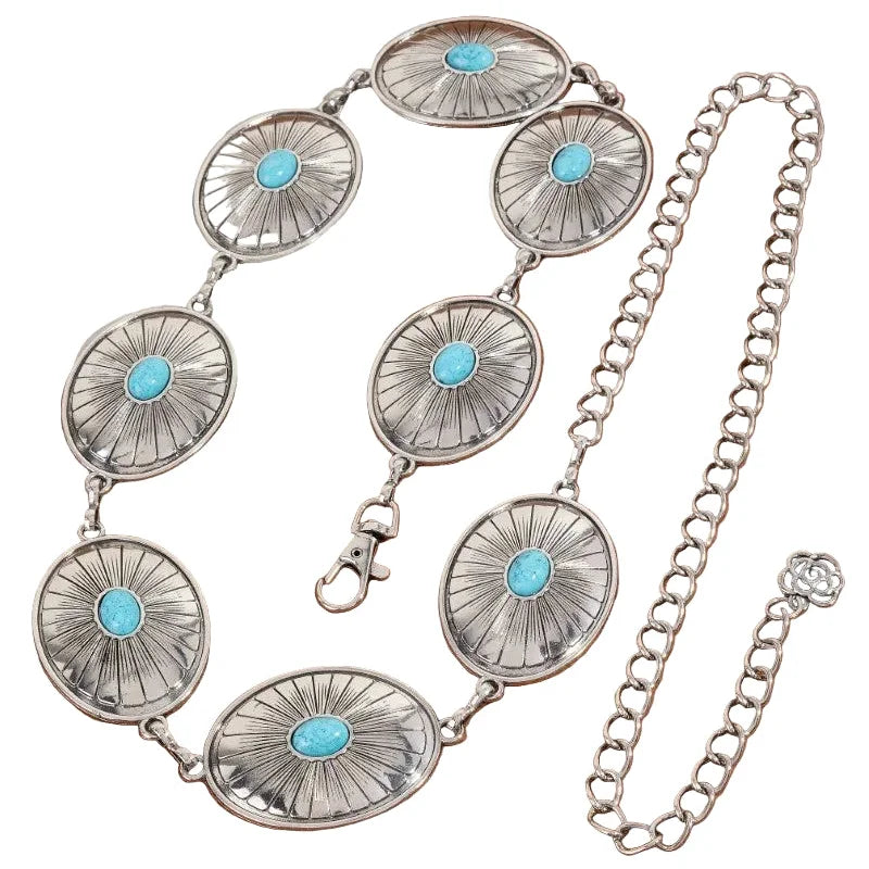 Oval Stone Stud Engraved Western Oval Chain Belt