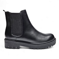 Black Leather Paden Round Toe Chelsea Boot with Chunky Sole for Stylish Comfort