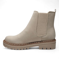 Beige Paden Round Toe Chelsea boot with chunky sole and elastic side panel