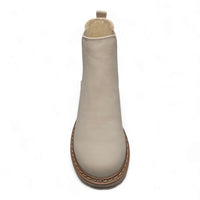 Beige Leather Paden Round Toe Chelsea Bootie with Contrasting Brown Sole