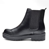 Black leather Paden Round Toe Chelsea boot with a chunky sole for stylish comfort