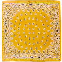 Yellow bandana with white paisley pattern in Paisley Print Silk Scarf collection