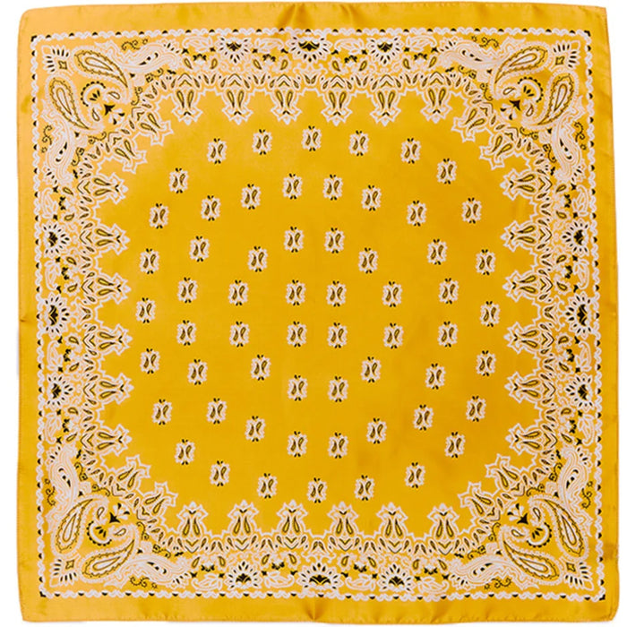 Yellow bandana with white paisley pattern in Paisley Print Silk Scarf collection