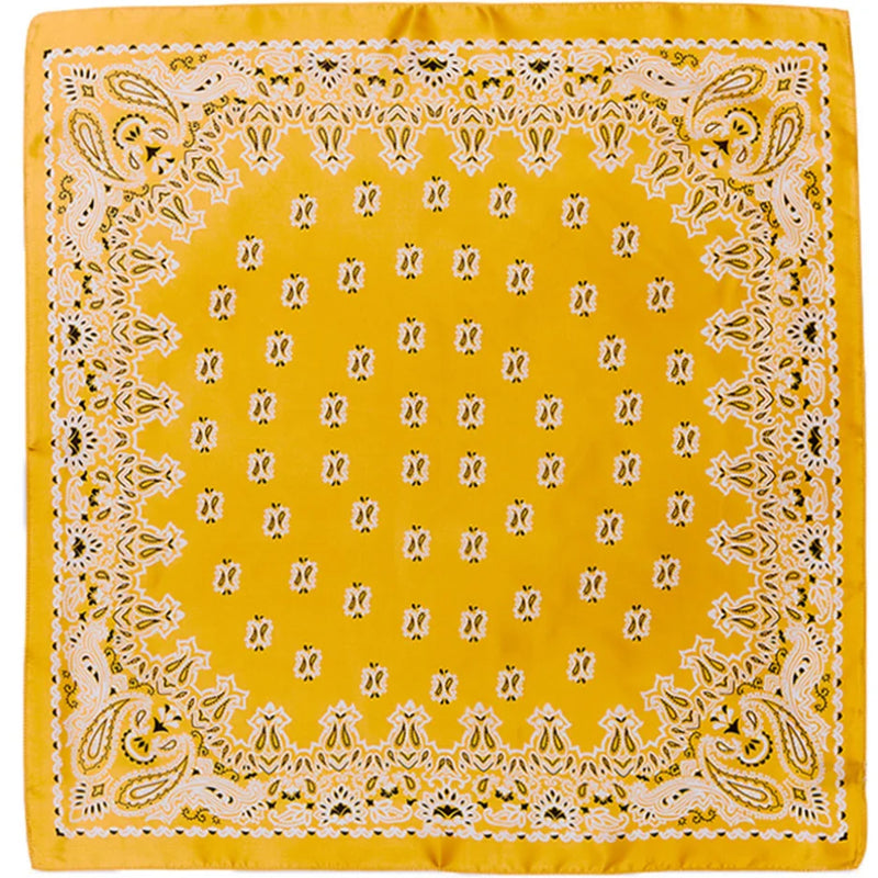 Yellow bandana with white paisley pattern in Paisley Print Silk Scarf collection