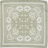 Sage green Paisley Silky Scarf with intricate white paisley and floral pattern