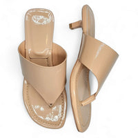 Beige leather thong sandals with low heel from the Patent Kitten Heel collection