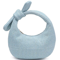 Light blue woven design knot handle clutch bag from Penny Woven Design collection