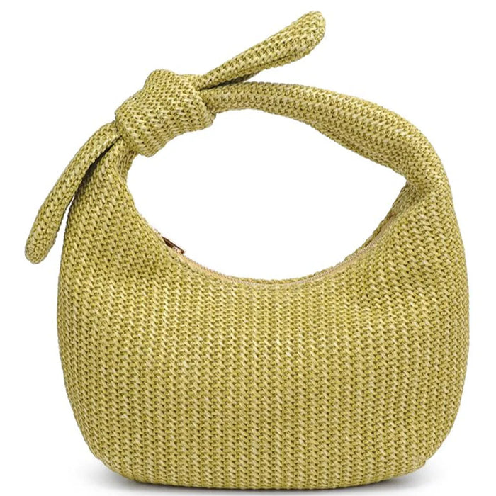 Penny Woven Design Knot Handle Clutch Bag - Lime