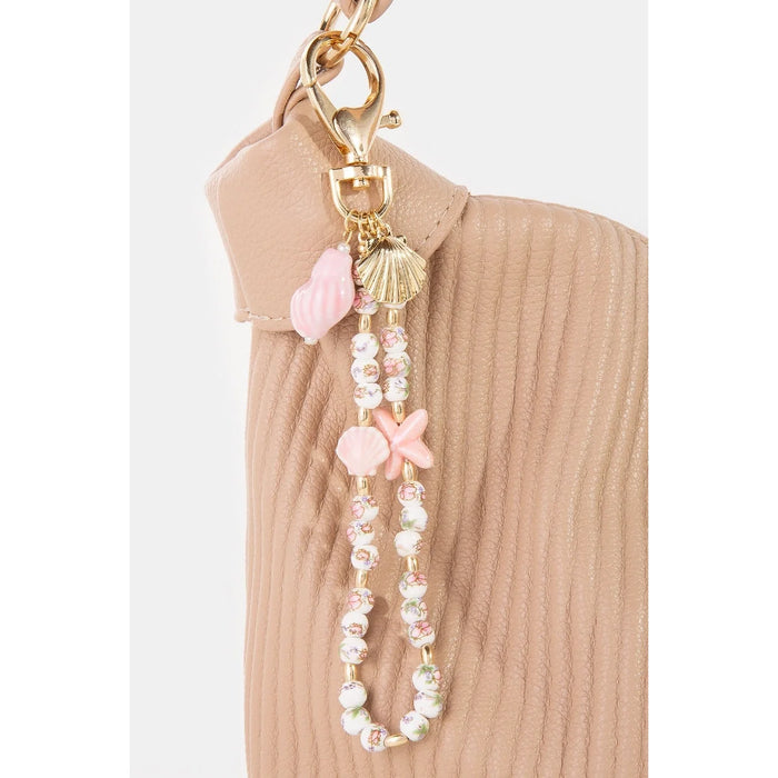 Pink Sea Shells And Floral Ceramic Beaded Bag Charm - Bag Charms