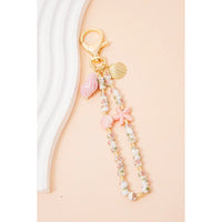 Pink Sea Shells And Floral Ceramic Beaded Bag Charm - Bag Charms